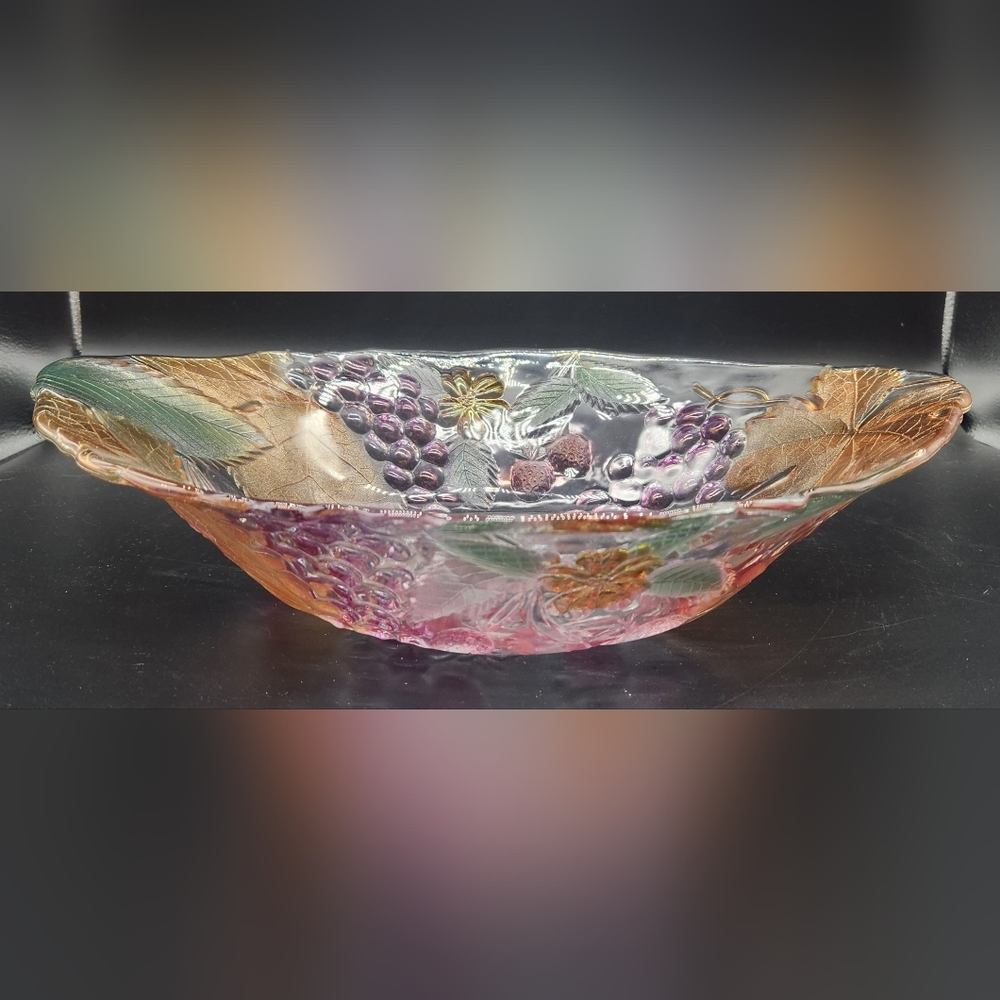 Vintage Mikasa Chablis Embossed Fruit/Leaves Lrg Oval Crystal Glass Serving Bowl